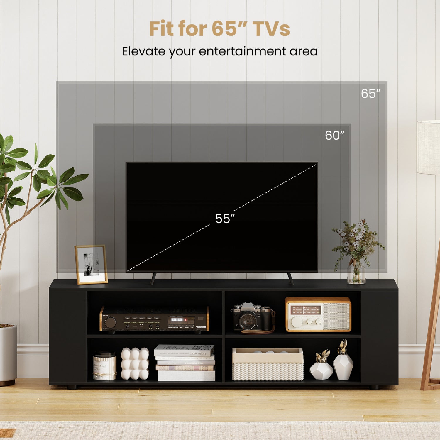59 Inch Console Storage Entertainment Media Wood TV Stand-Black