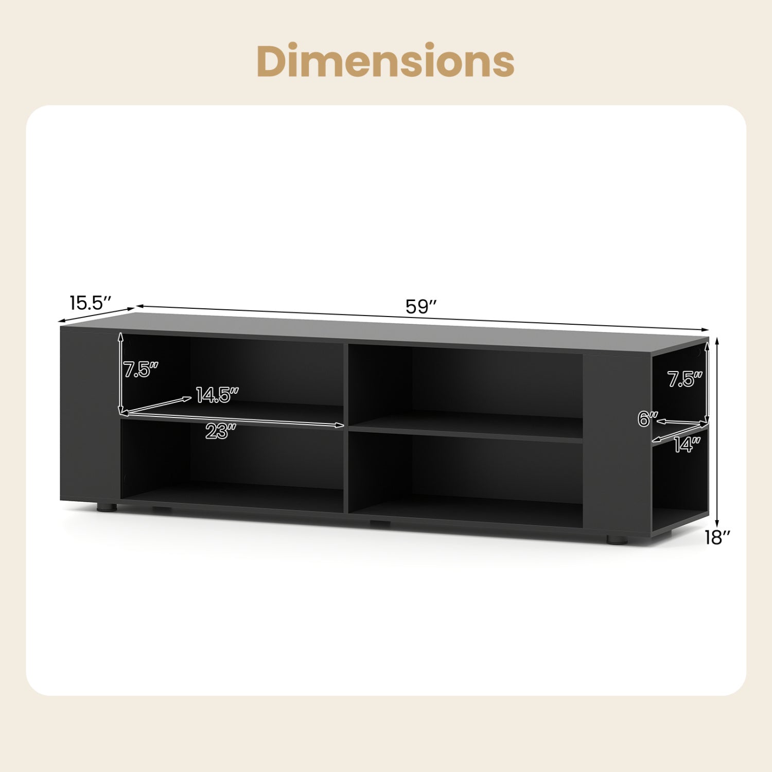 59 Inch Console Storage Entertainment Media Wood TV Stand-Black