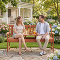 59" Outdoor Wood Garden Bench with Pull-Out Center Table