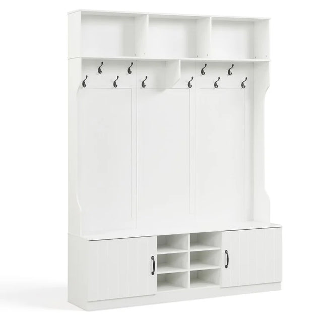 59" Wide 6-in-1 Hall Tree with Bench and Storage-White