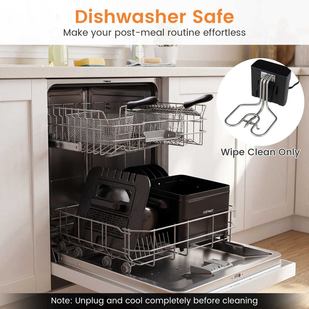 5.3-Qt Electric Deep Fryer with 3 Baskets 1700W LED Touch Screen and 6 Presets-Black