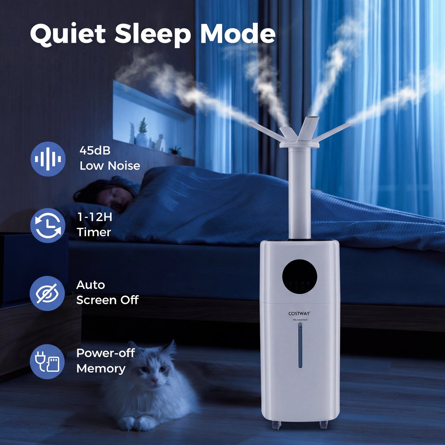 5.5Gal Humidifier with 360° Nozzles and Wheels for Large Room-White