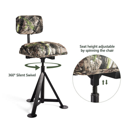 Swivel Hunting Chair Tripod Blind Stool with Detachable Backrest