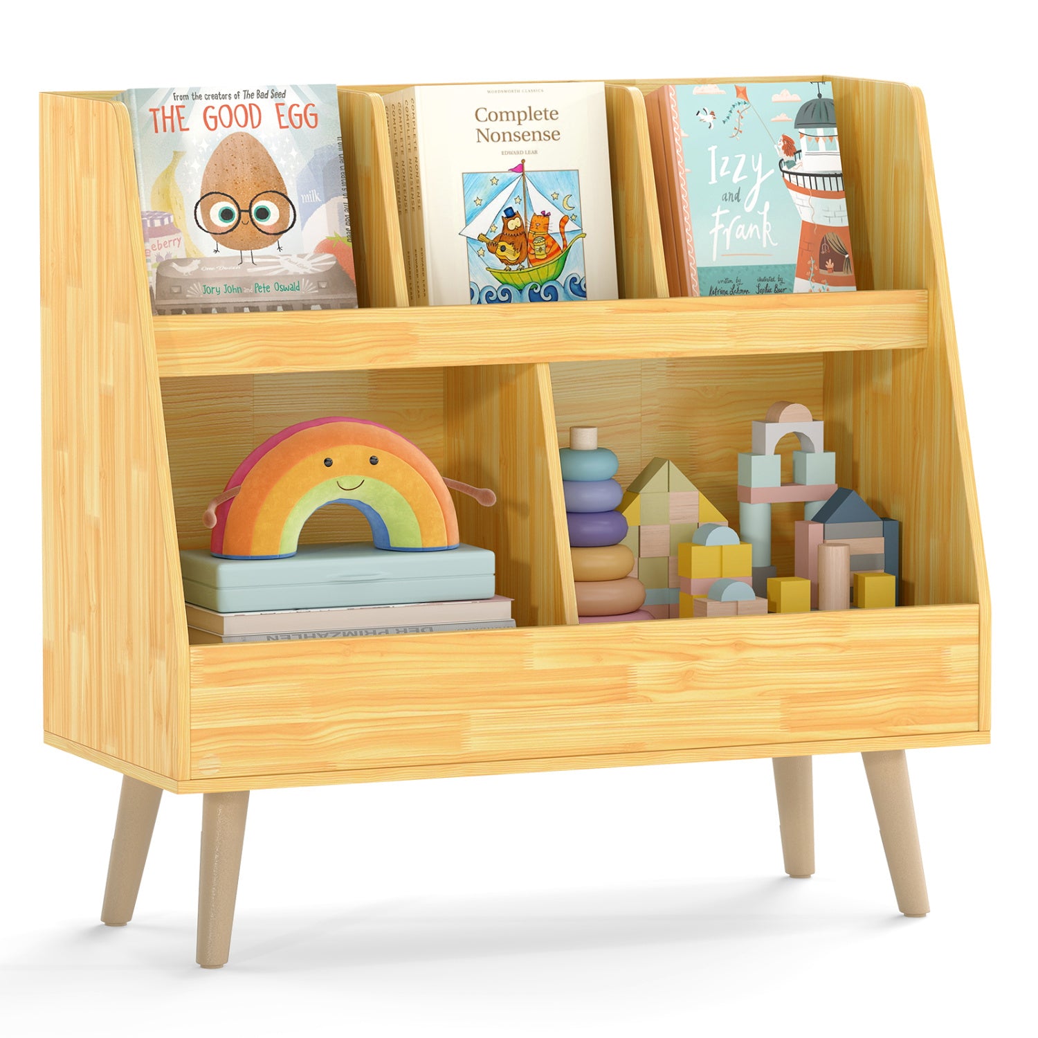 5-Cube Kids Bookshelf and Toy Organizer with Anti-Tipping Kits-Oak