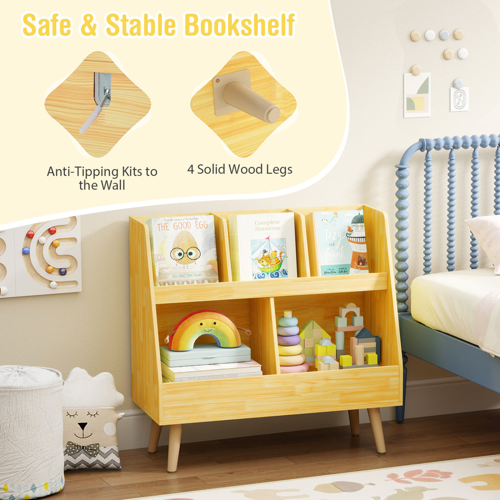 5-Cube Kids Bookshelf and Toy Organizer with Anti-Tipping Kits-Oak