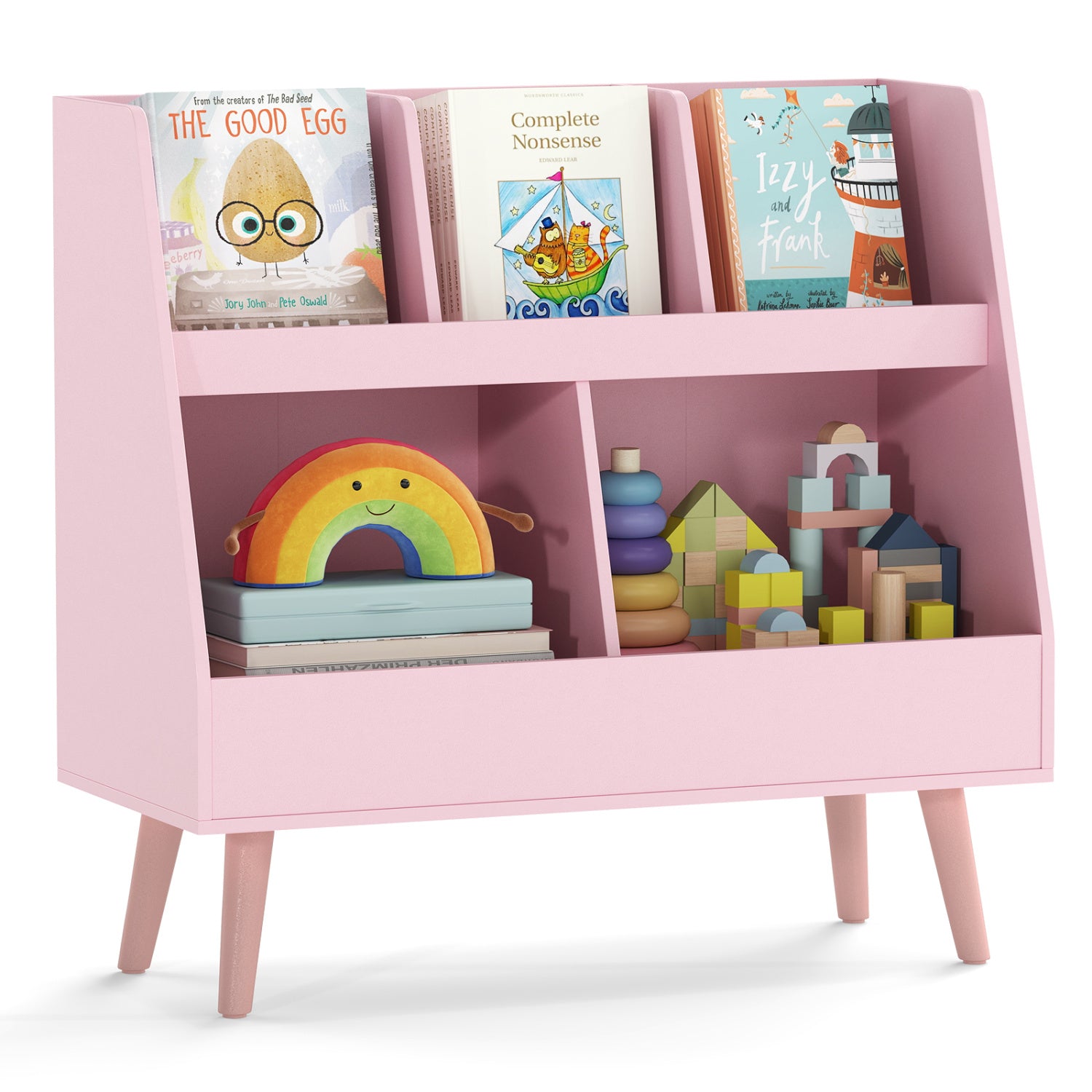 5-Cube Kids Bookshelf and Toy Organizer with Anti-Tipping Kits-Pink