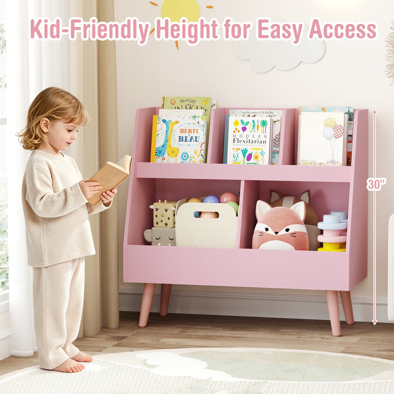 5-Cube Kids Bookshelf and Toy Organizer with Anti-Tipping Kits-Pink