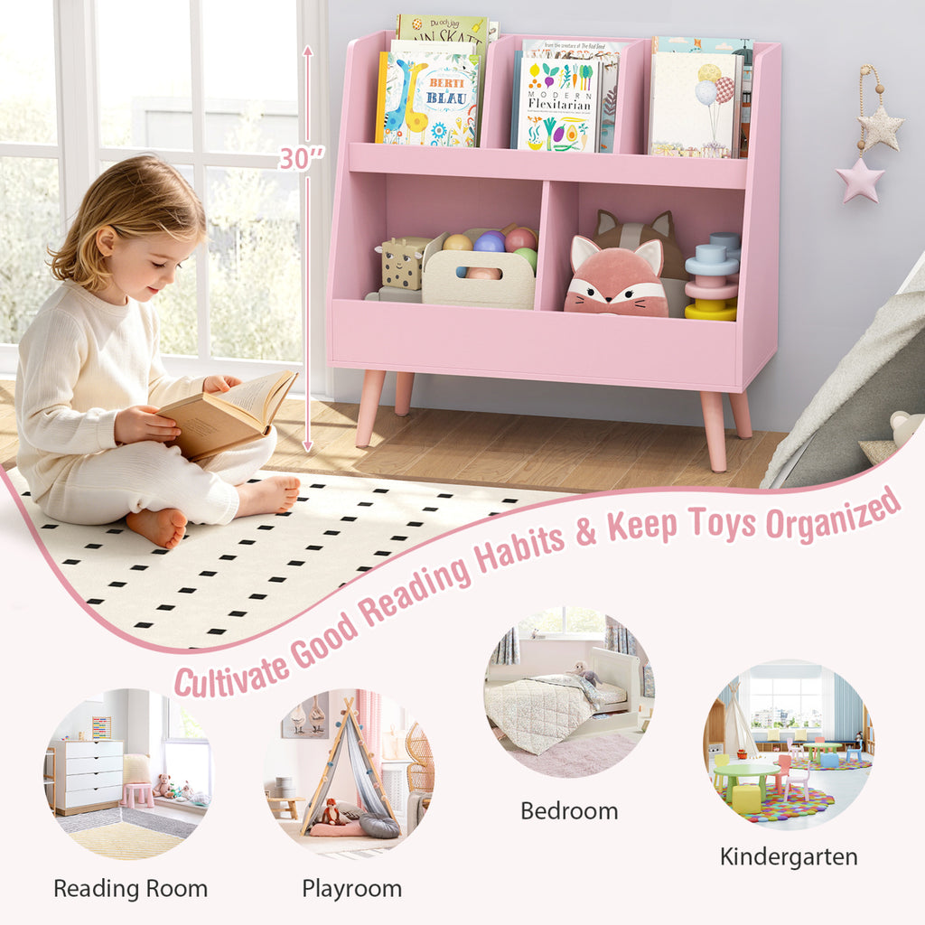5-Cube Kids Bookshelf and Toy Organizer with Anti-Tipping Kits-Pink