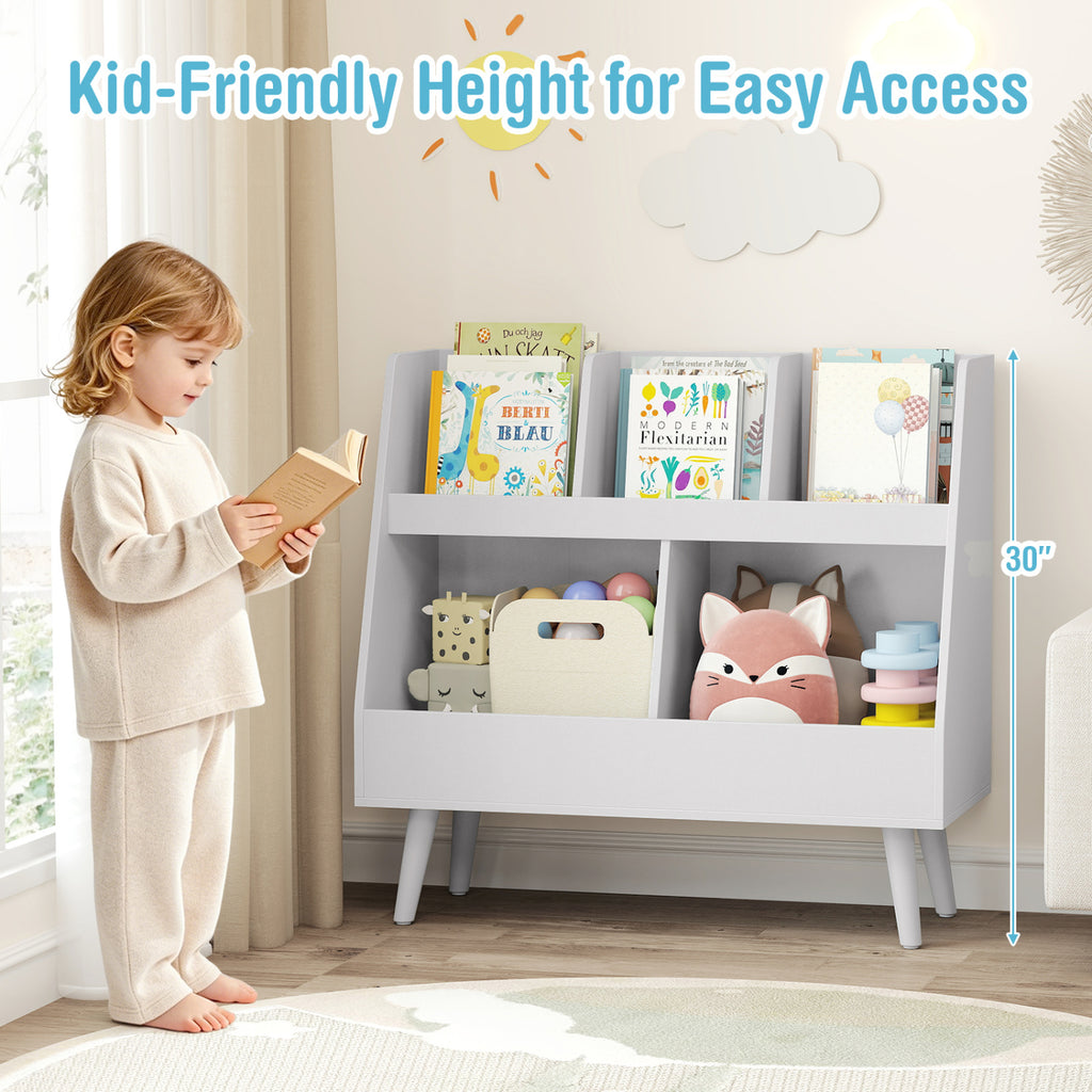 5-Cube Kids Bookshelf and Toy Organizer with Anti-Tipping Kits-Light Gray