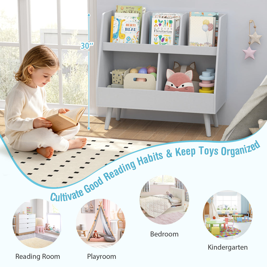 5-Cube Kids Bookshelf and Toy Organizer with Anti-Tipping Kits-Light Gray