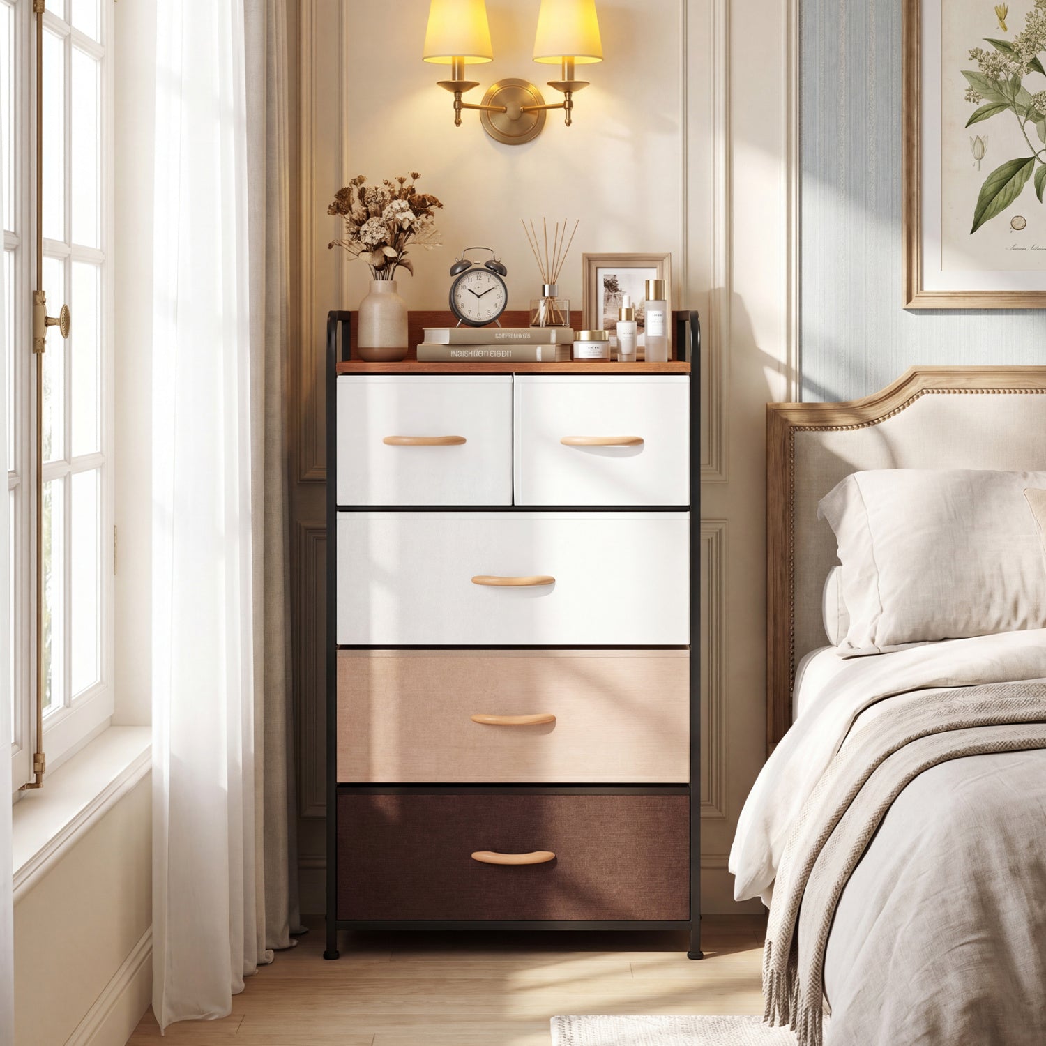 5-Drawer Fabric Dresser with Removable Fabric Bins-Multicolor