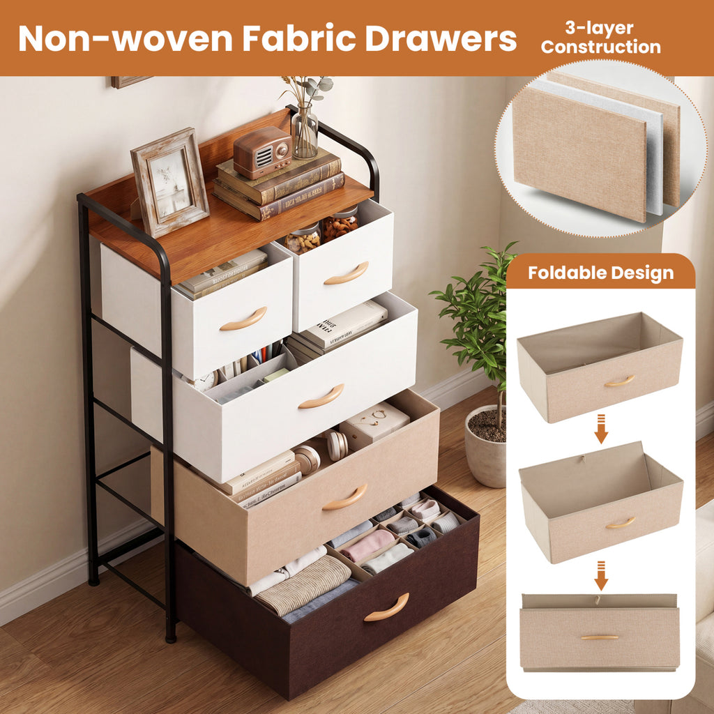 5-Drawer Fabric Dresser with Removable Fabric Bins-Multicolor