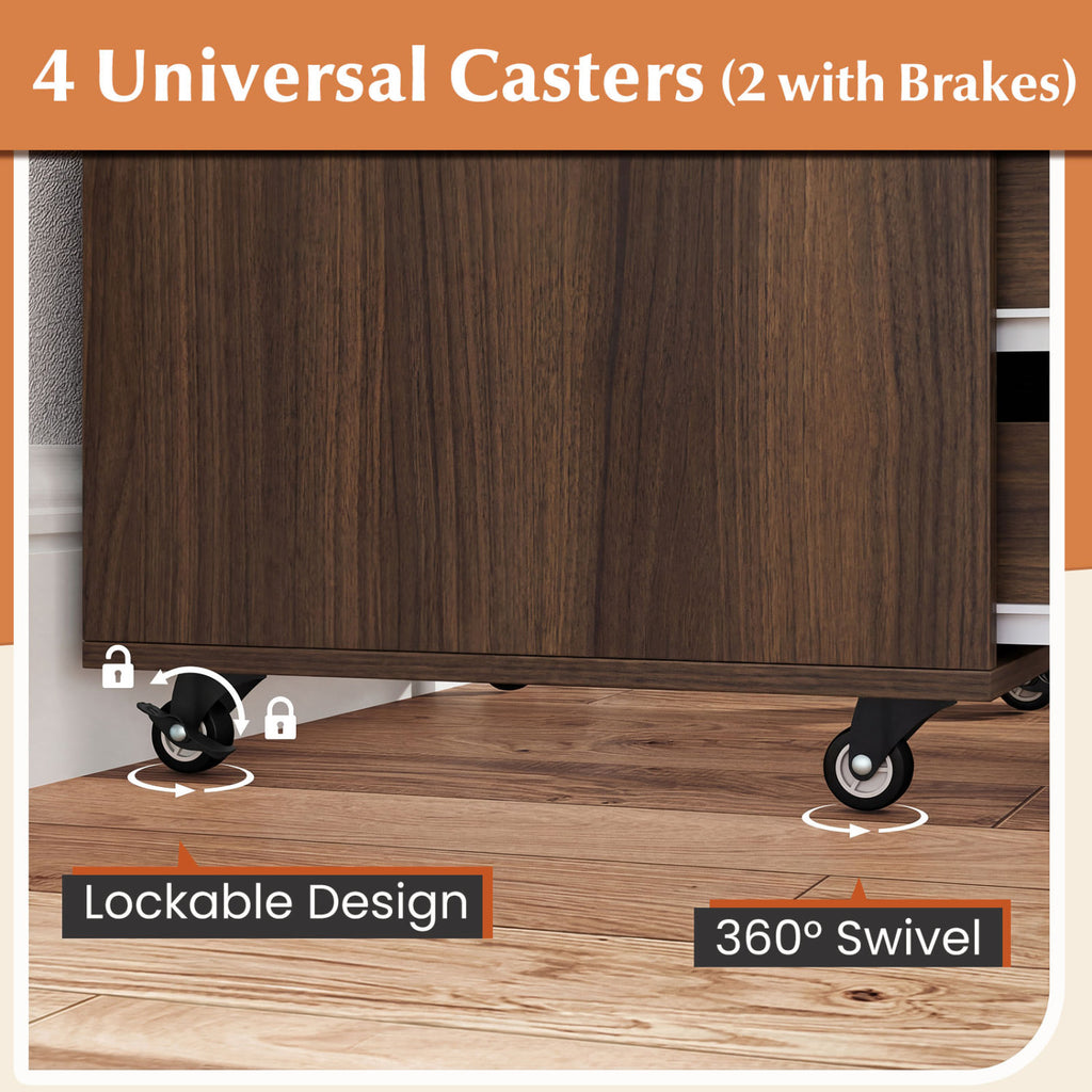5 Drawer Mobile File Cabinet with Wheels for Living Room-Walnut