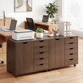 5 Drawer Storage Cabinet on Wheels with Adjustable Shelf-Brown
