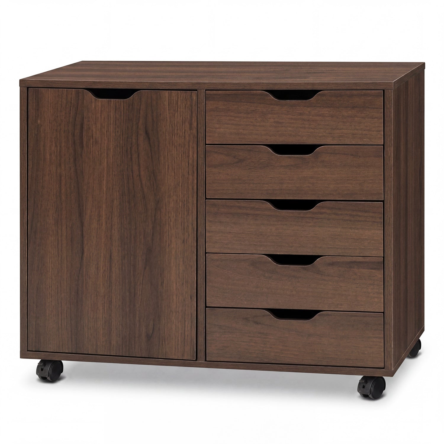 5 Drawer Storage Cabinet on Wheels with Adjustable Shelf-Brown