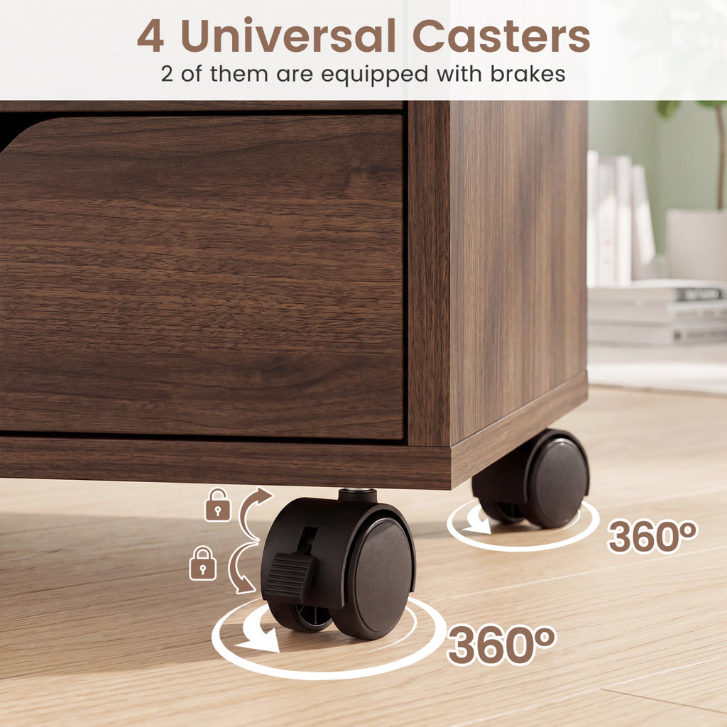 5 Drawer Storage Cabinet on Wheels with Adjustable Shelf-Brown