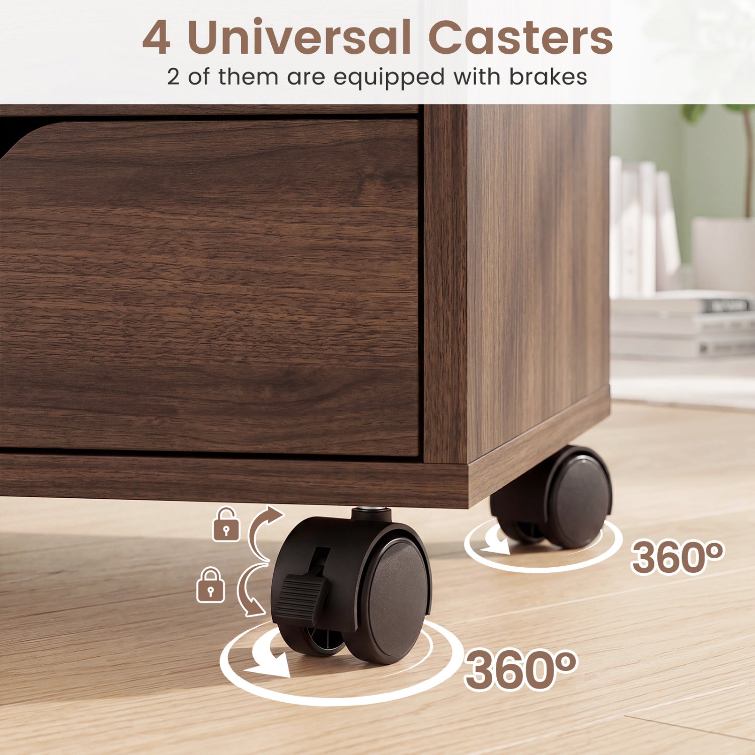 5 Drawer Storage Cabinet on Wheels with Adjustable Shelf-Brown