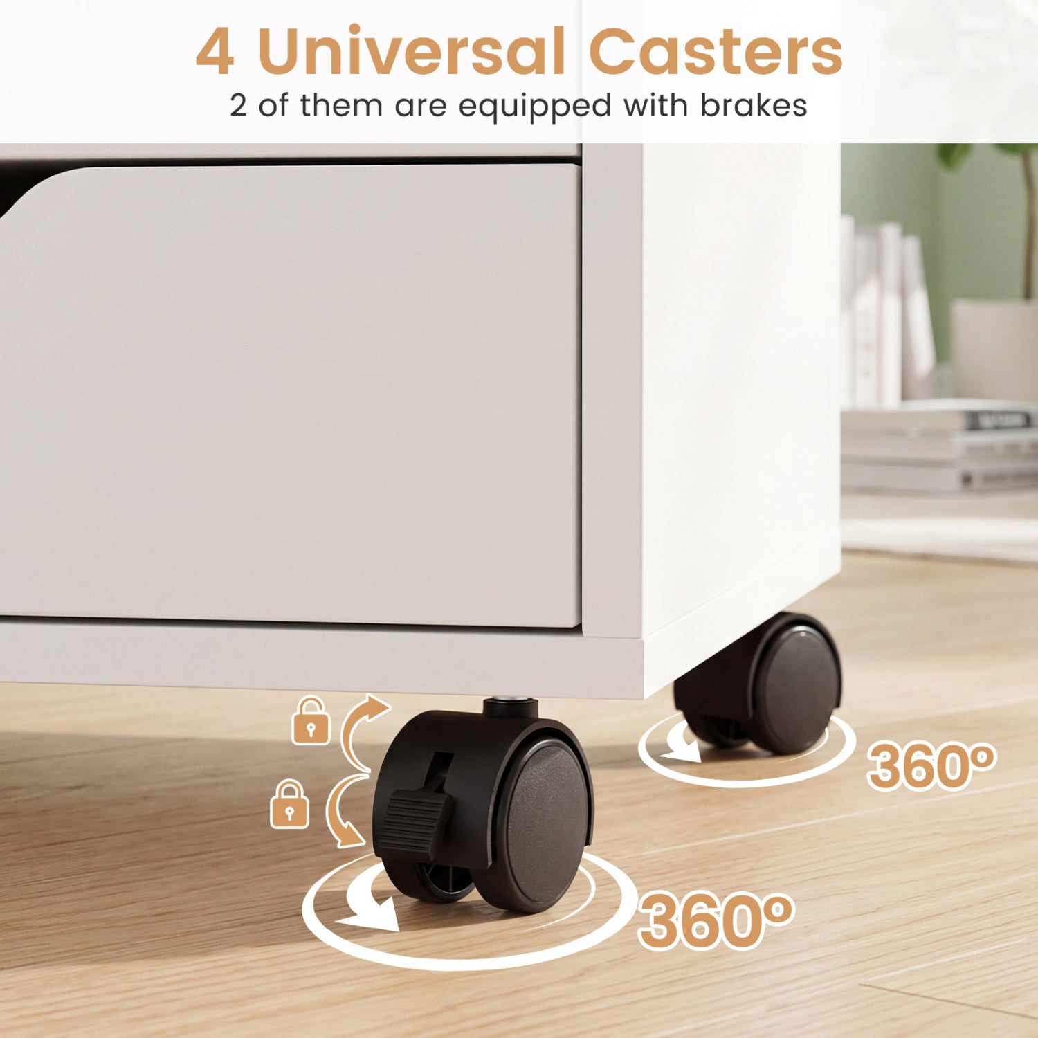 5 Drawer Storage Cabinet on Wheels with Adjustable Shelf-White