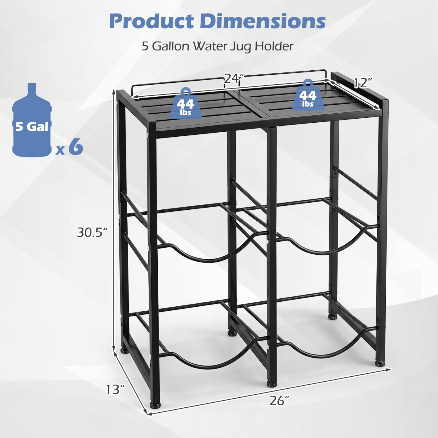 5 Gallon Water Jug Holder for 4 Bottles-Black