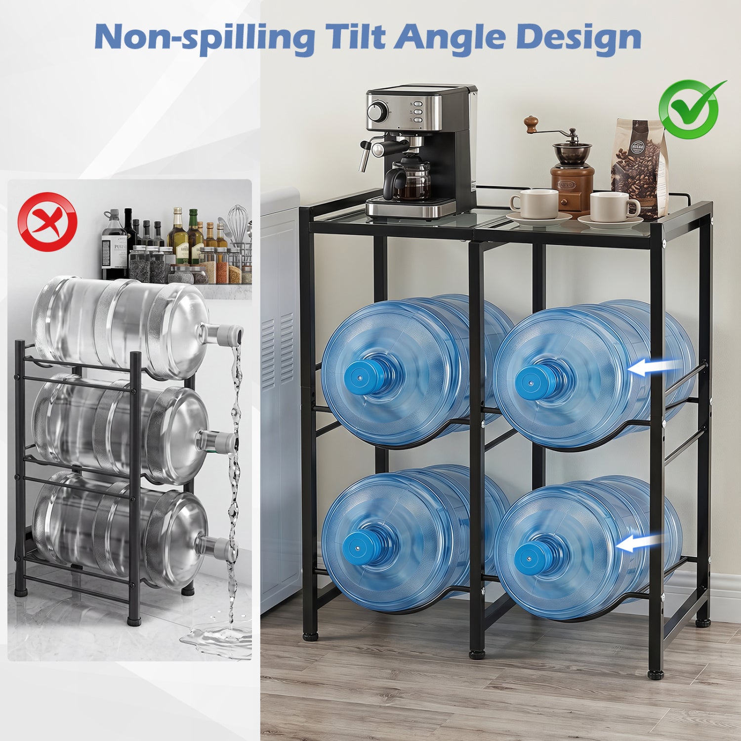 5 Gallon Water Jug Holder for 4 Bottles-Black