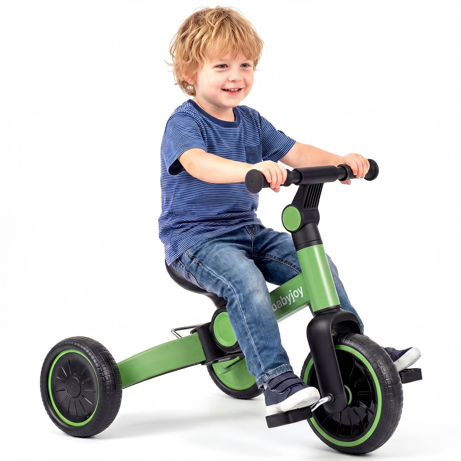 5-In-1 Toddler Bike Kids Balance Bike with Removable Pedals-Green