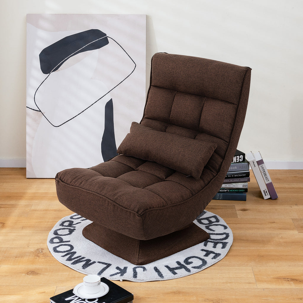 5-Level Adjustable 360Â° Swivel Floor Chair with Massage Pillow-Brown