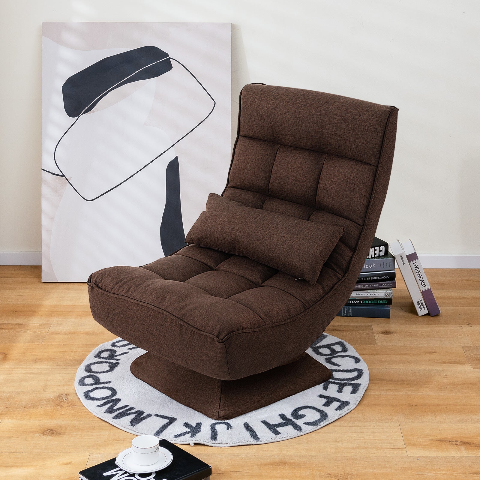 5-Level Adjustable 360Â° Swivel Floor Chair with Massage Pillow-Brown