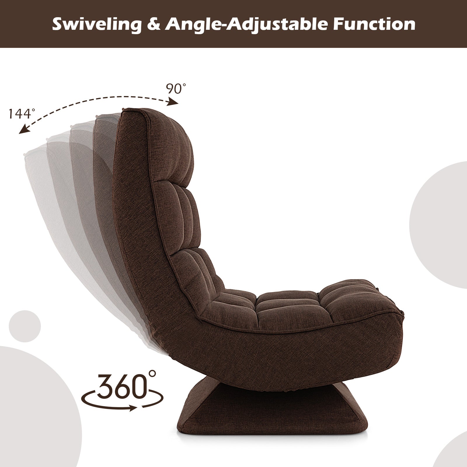 5-Level Adjustable 360Â° Swivel Floor Chair with Massage Pillow-Brown
