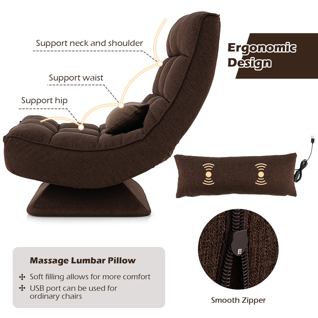 5-Level Adjustable 360Â° Swivel Floor Chair with Massage Pillow-Brown