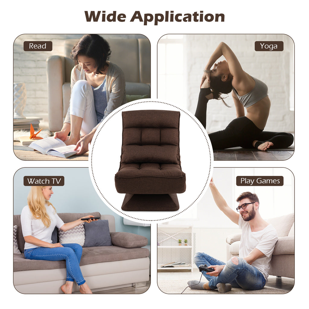 5-Level Adjustable 360Â° Swivel Floor Chair with Massage Pillow-Brown