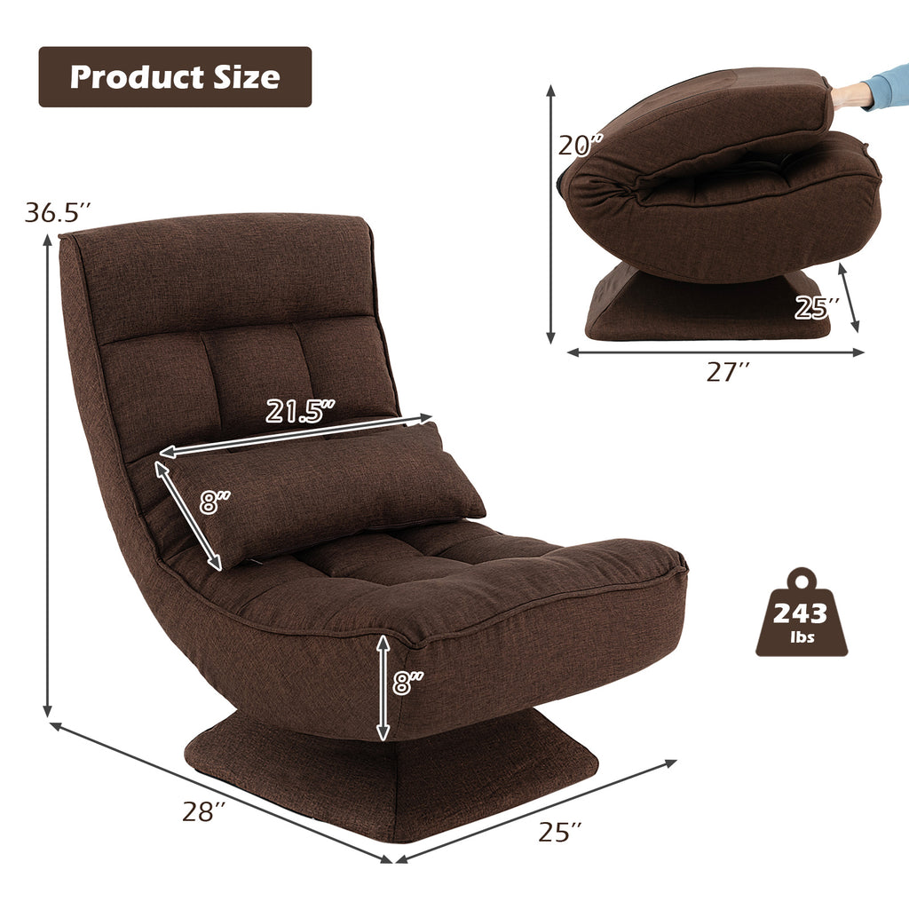 5-Level Adjustable 360Â° Swivel Floor Chair with Massage Pillow-Brown