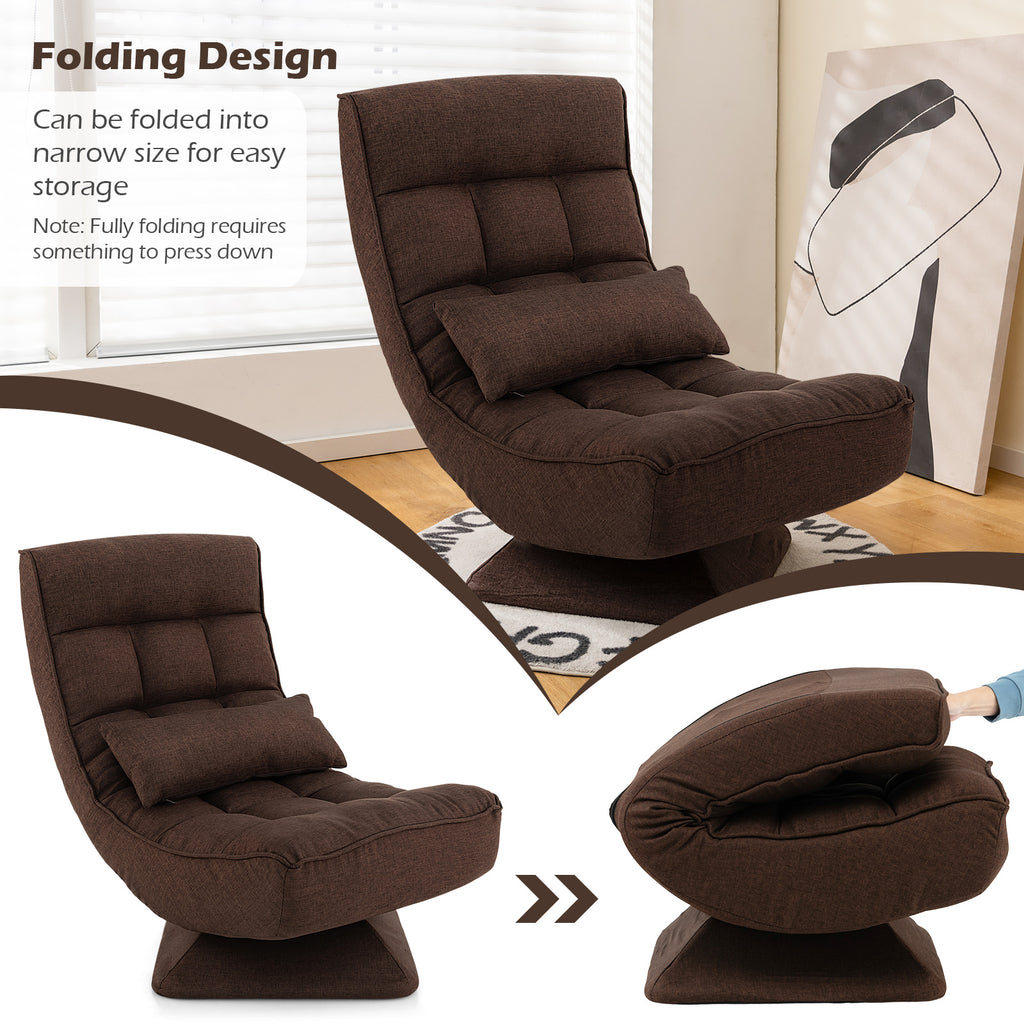 5-Level Adjustable 360Â° Swivel Floor Chair with Massage Pillow-Brown