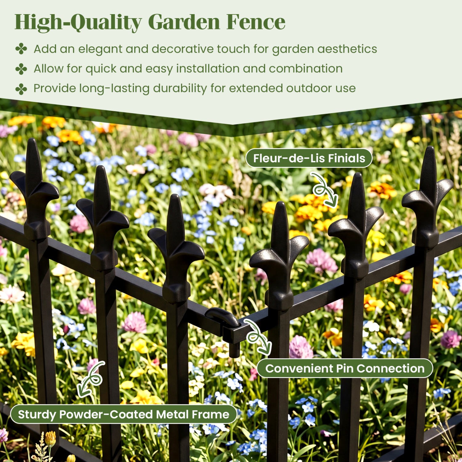 5-Pack/10-Pack Decorative Metal Garden Fence No Dig Landscape Fencing for Lawn-M