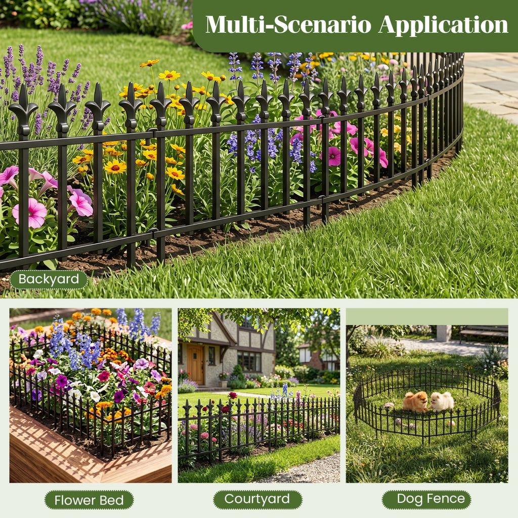 5-Pack/10-Pack Decorative Metal Garden Fence No Dig Landscape Fencing for Lawn-M
