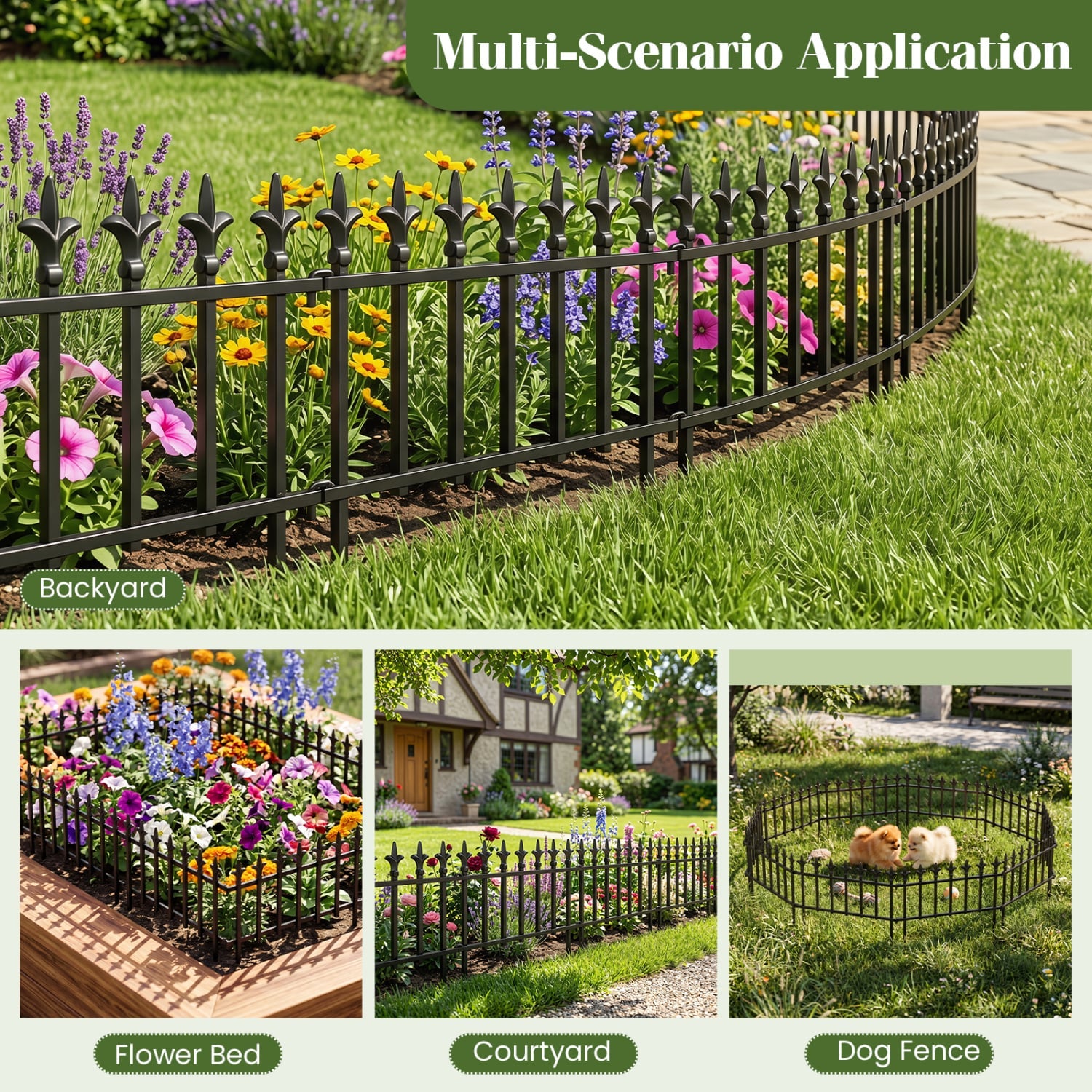 5-Pack/10-Pack Decorative Metal Garden Fence No Dig Landscape Fencing for Lawn-M