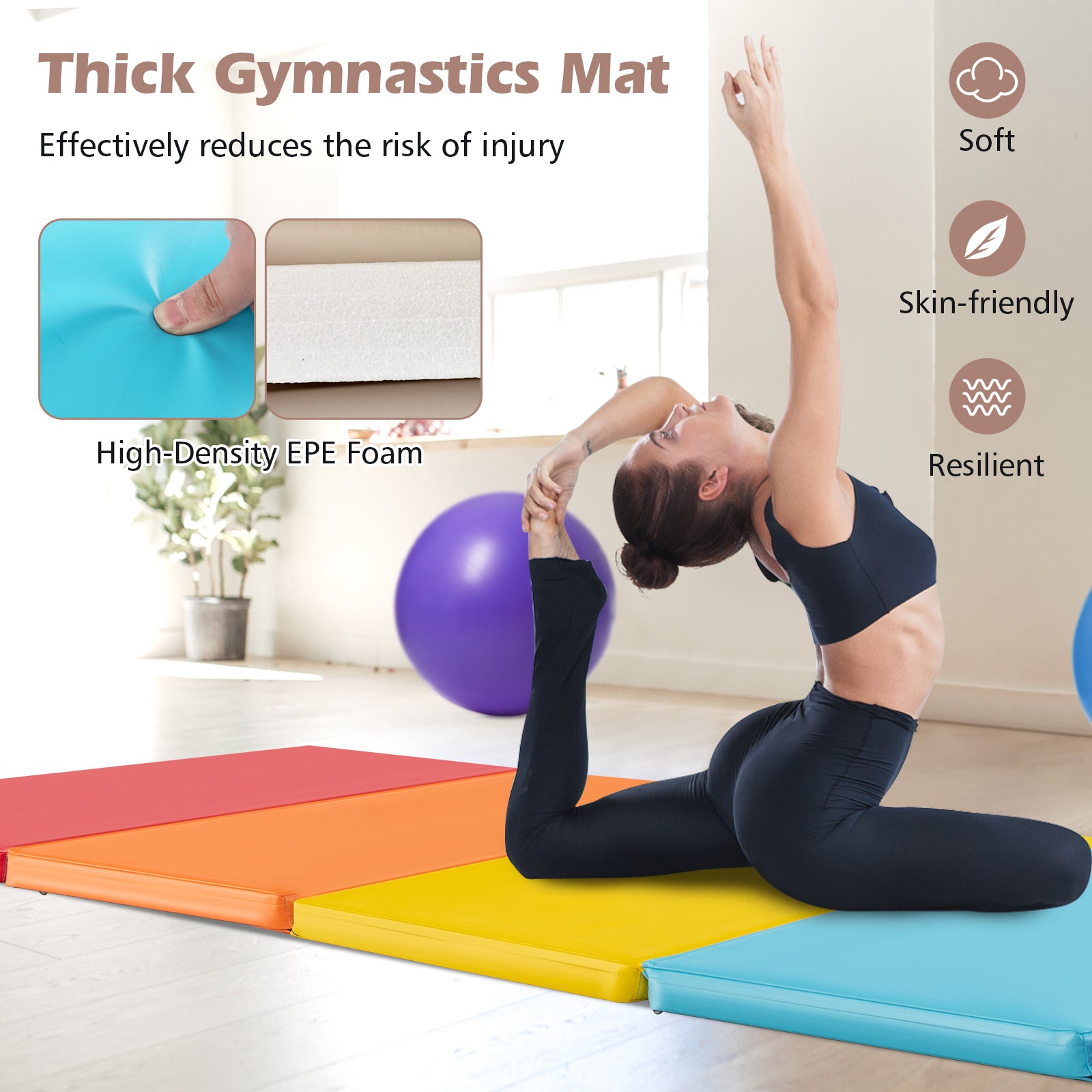 5-Panel Folding Gymnastics Mat for Kids-Red