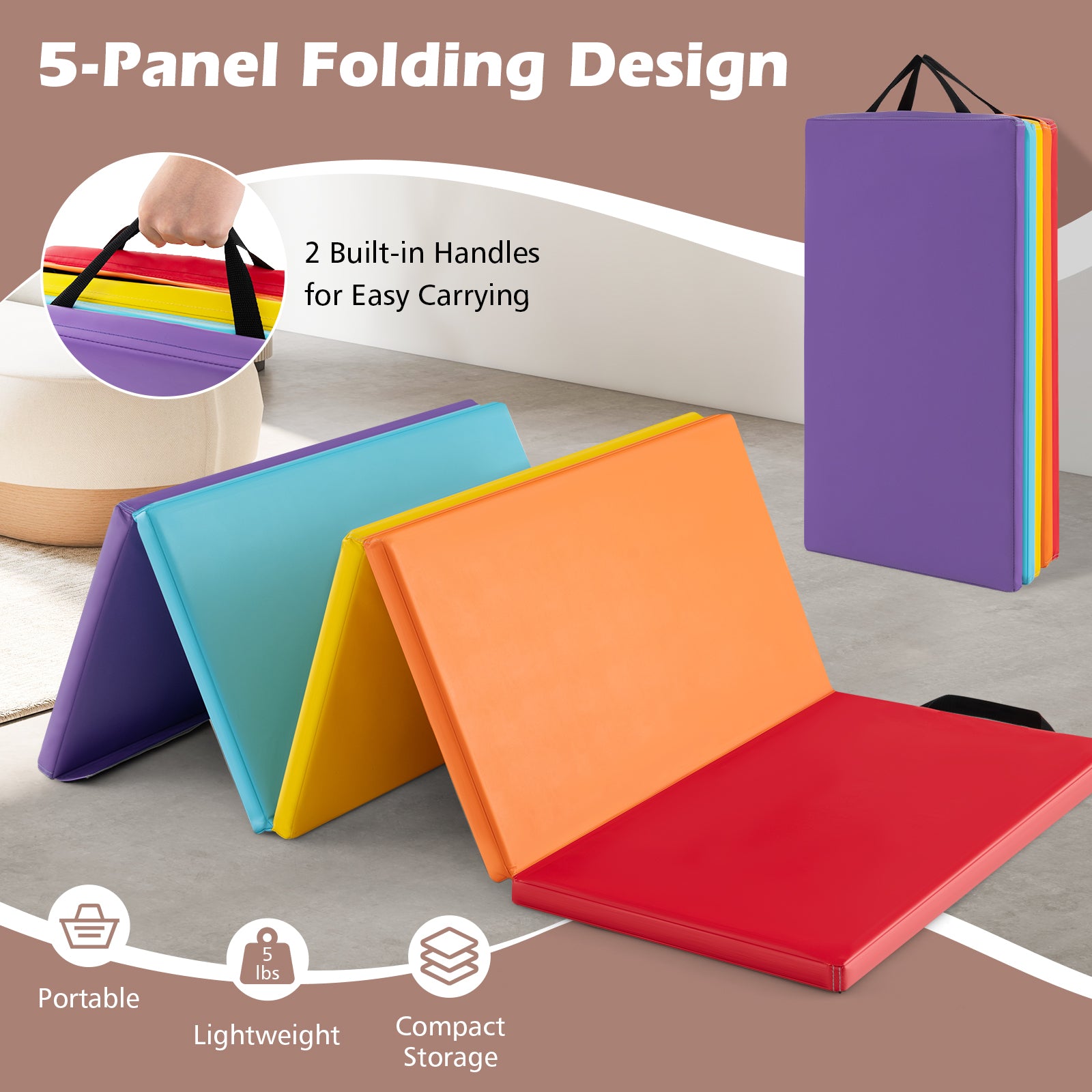 5-Panel Folding Gymnastics Mat for Kids-Red