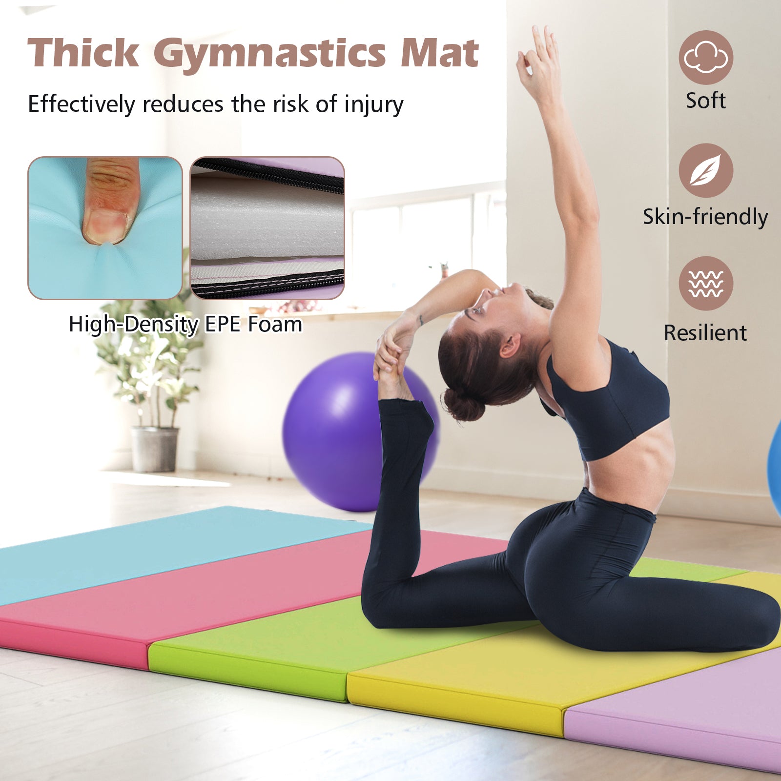 5-Panel Folding Gymnastics Mat for Kids-Green