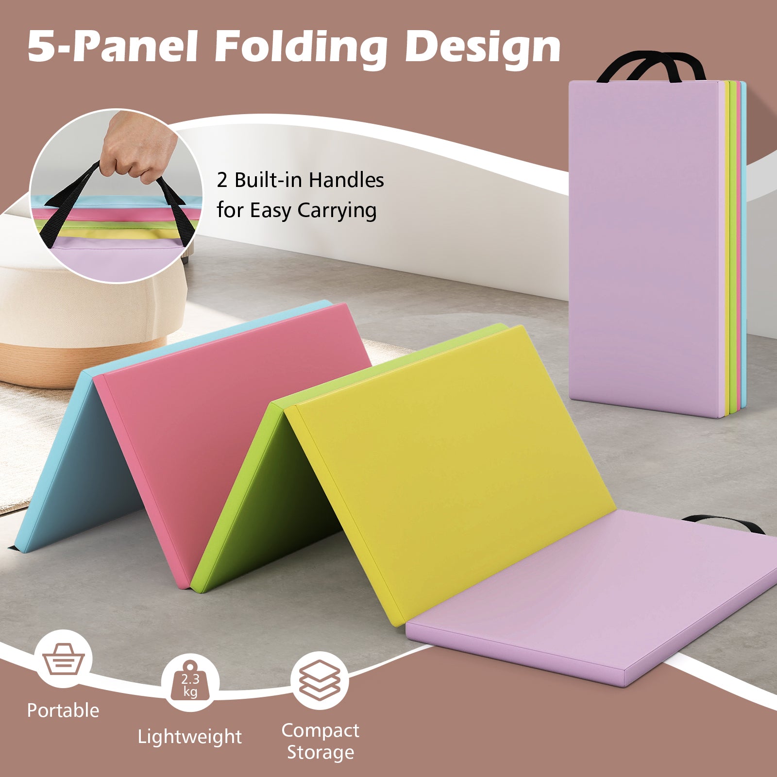5-Panel Folding Gymnastics Mat for Kids-Green
