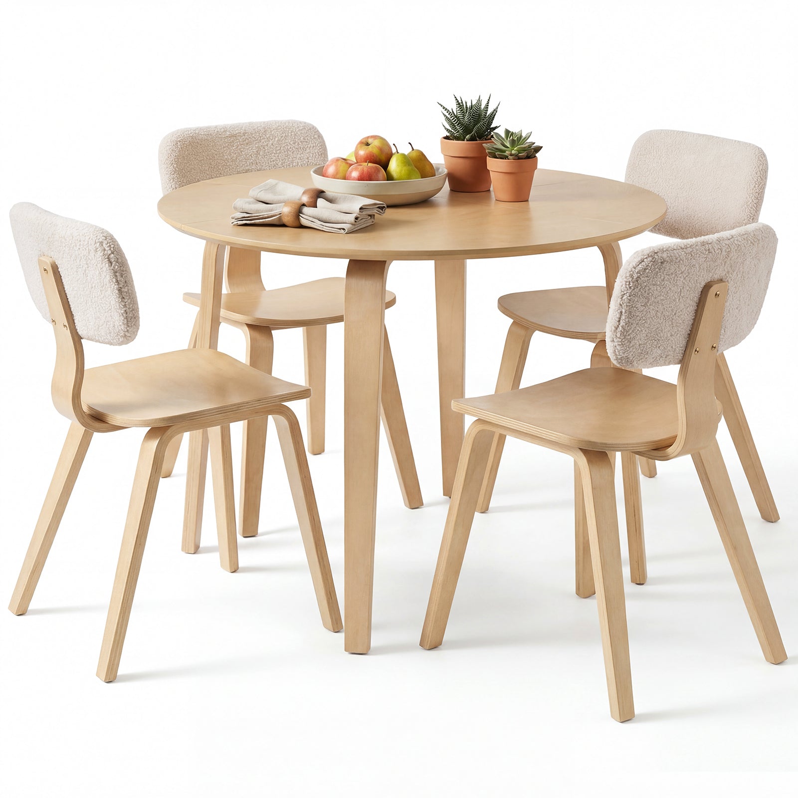5 Piece Dining Table Set with 4 Padded Dining Chairs and Rubber Wood Table-Natural