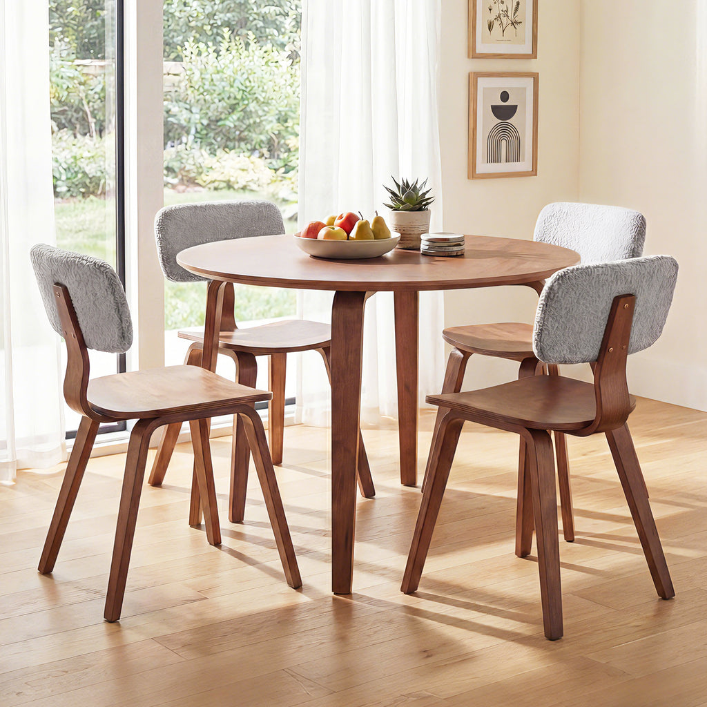 5 Piece Dining Table Set with 4 Padded Dining Chairs and Rubber Wood Table-Walnut & Gray