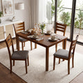 5-Piece Dining Table Set with Linen Fabric Upholstered Chairs and Solid Rubber Wood Frame for 4 People-Brown