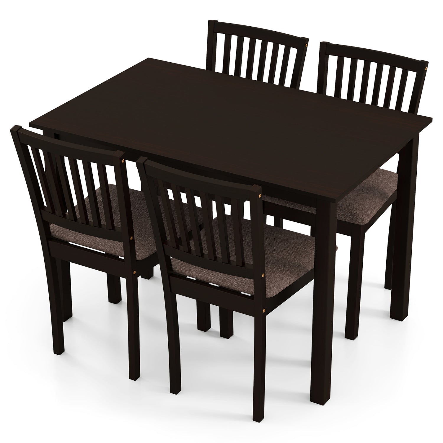 5-Piece Dining Table Set for 4 Rectangular Kitchen Table with 4 Upholstered Chairs-Dark Brown