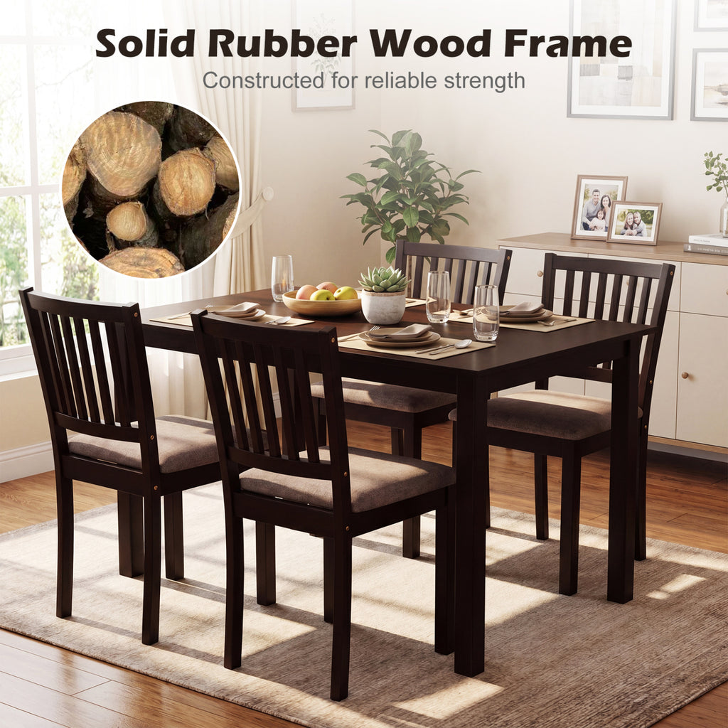 5-Piece Dining Table Set for 4 Rectangular Kitchen Table with 4 Upholstered Chairs-Dark Brown