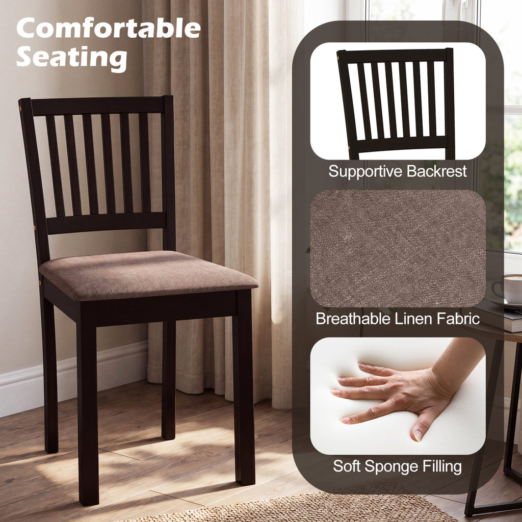5-Piece Dining Table Set for 4 Rectangular Kitchen Table with 4 Upholstered Chairs-Dark Brown
