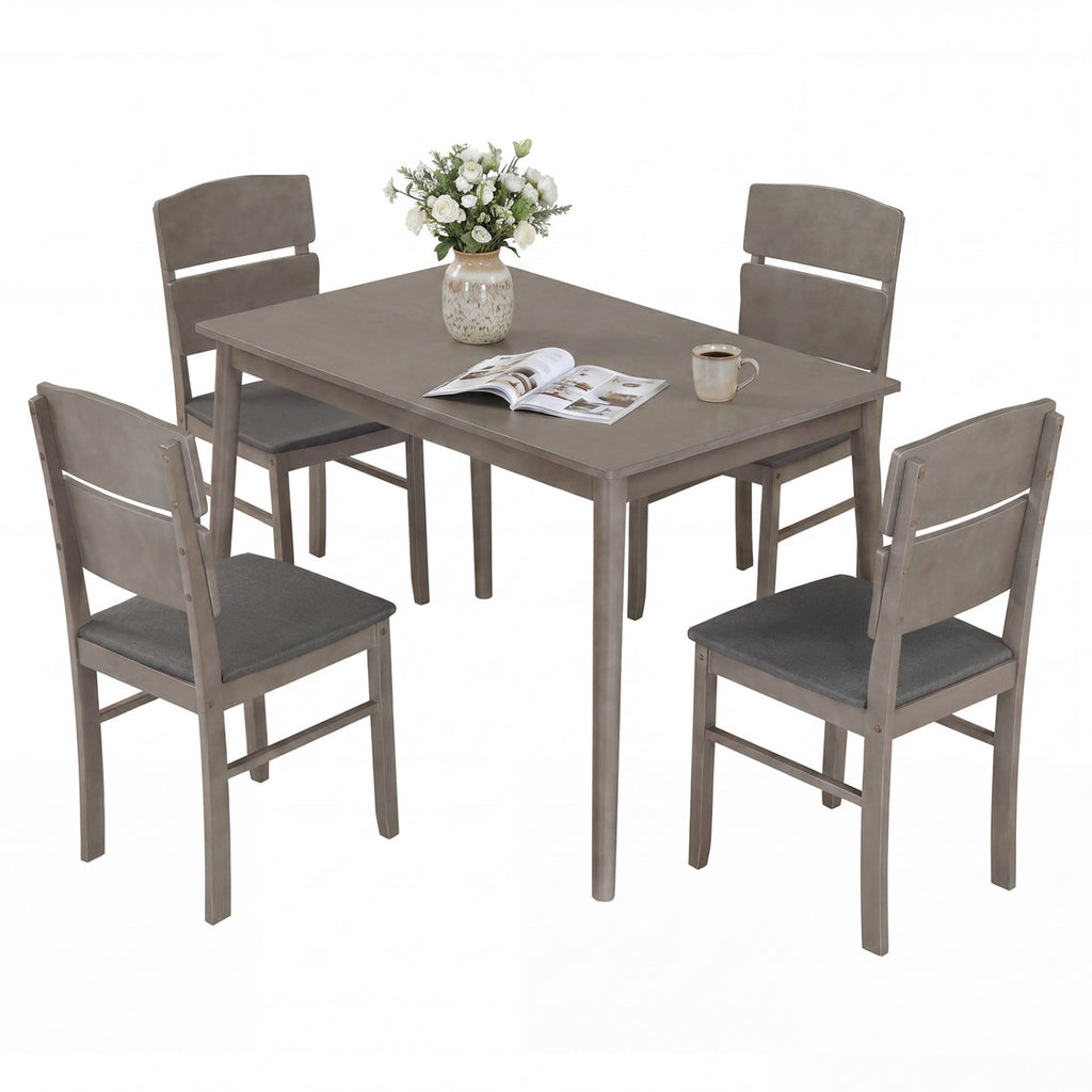 5-Piece Dining Table Set with High Curved Back for 4 People-Gray
