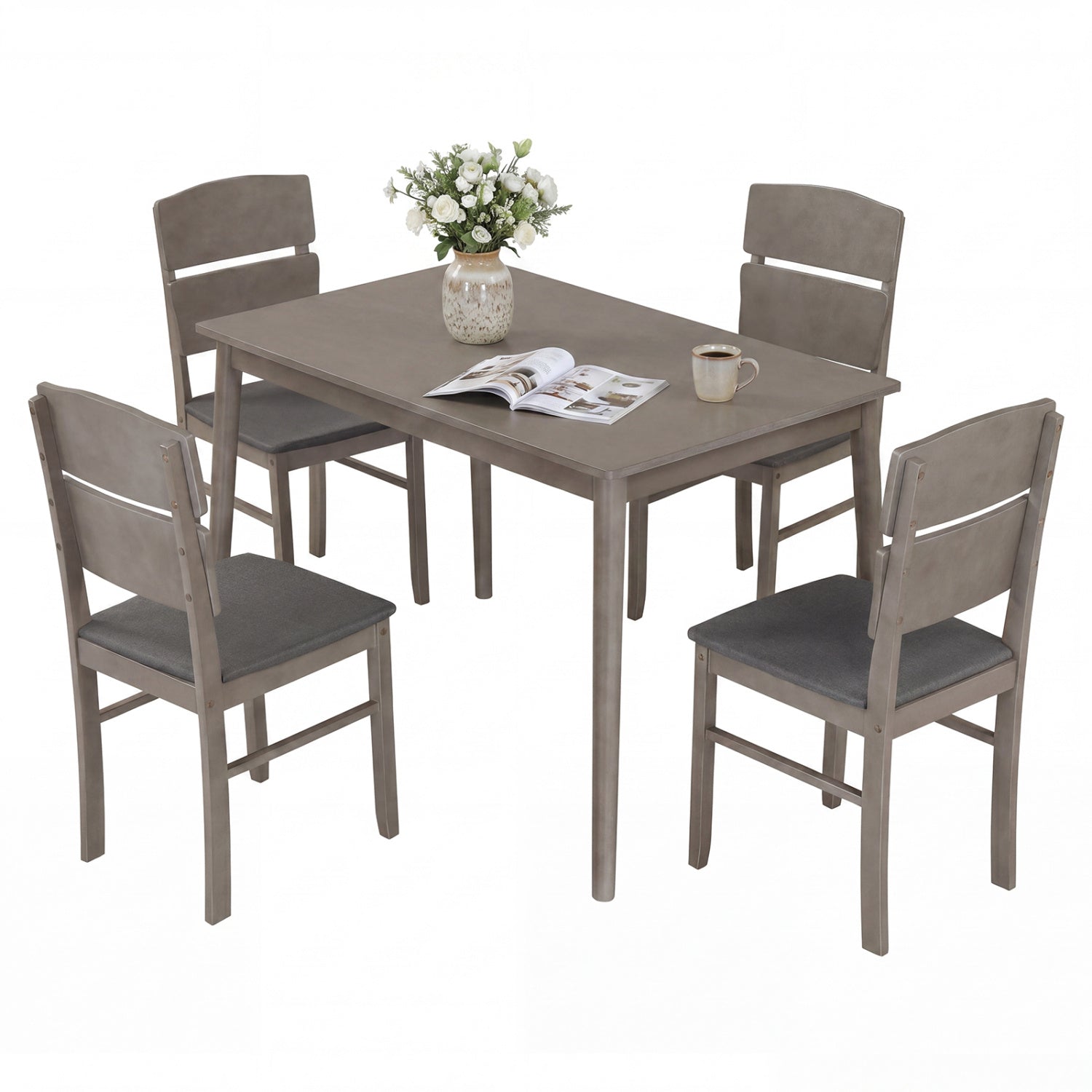 5-Piece Dining Table Set with High Curved Back for 4 People-Gray