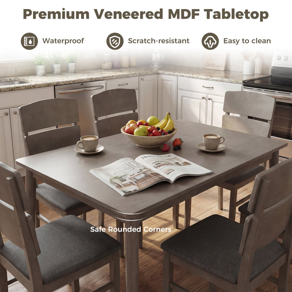 5-Piece Dining Table Set with High Curved Back for 4 People-Gray