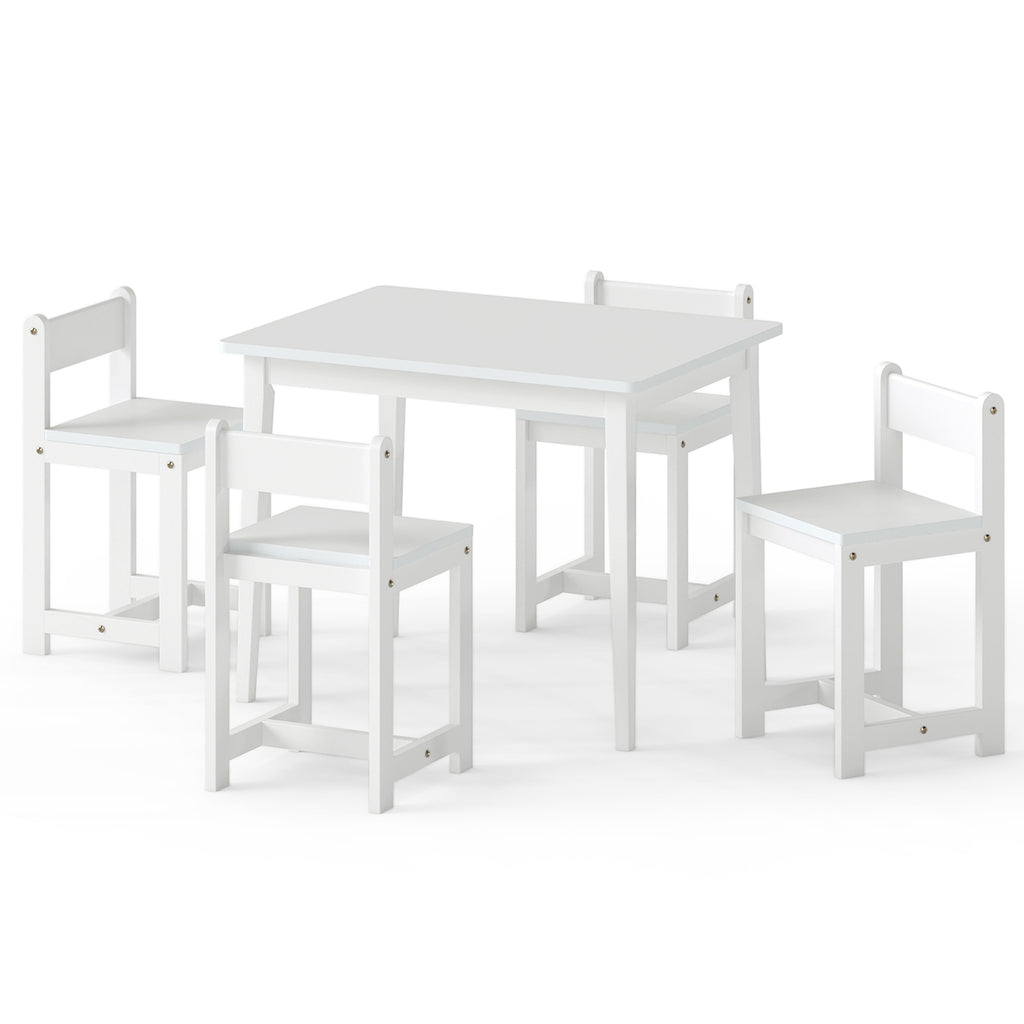 5-Piece Kids Table and Chairs Set Solid Rubber Wood Toddler Activity Table-White
