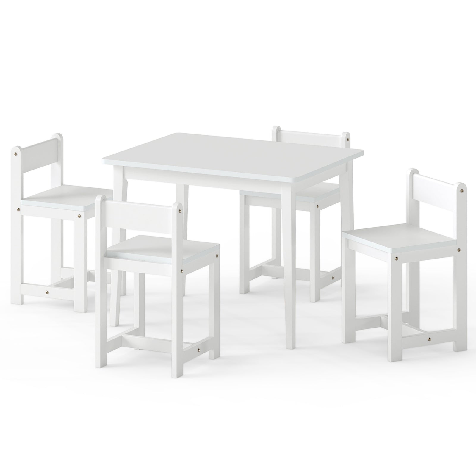 5-Piece Kids Table and Chairs Set Solid Rubber Wood Toddler Activity Table-White